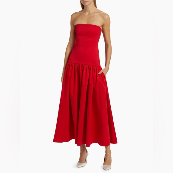 Alice + Olivia Oriana Strapless Drop-Waist Midi-Dress